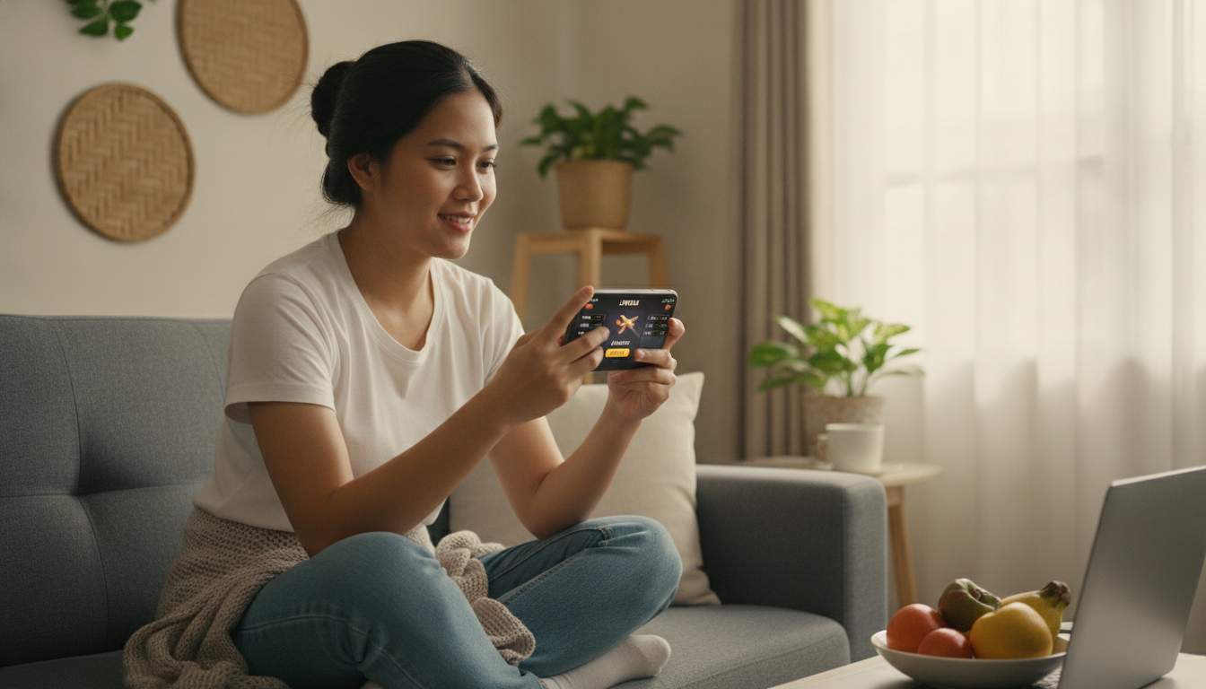 A woman playing LOVEJILI Aviator game