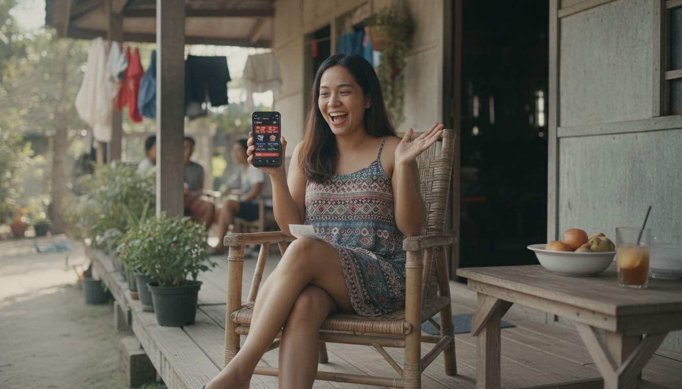Woman enjoying LOVEJILI sports betting Woman engaging in sports betting